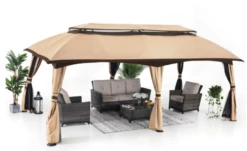 Gazebo Parts Direct 10' X 20' Gazebos Canopy For Patio, Outdoor Gazebo With Netting Wall And Pole Coverings