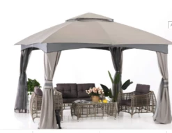 Gazebo Parts Direct 11' X 11' Gazebos Patio Garden Gazebo With Mosquito Netting, Double Soft-top (Light Gr