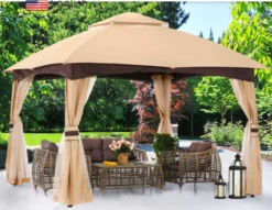 Gazebo Parts Direct Allen & Roth Inspired 10x12 Patio Garden Gazebo With Mosquito Netting + Double Soft-top