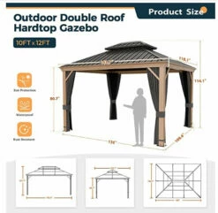 Gazebo Parts Direct 10' X 12' Hardtop Gazebo, Outdoor Wood Grain Frame Aluminum Gazebo,Double Roof Permanent Patio Gazebo Canopy With Netting And Curtains For Garden, Patio, Lawns, Parties (Grey) 9 Gazebo Parts Direct 10' X 12' Hardtop Gazebo, Outdoor Wood Grain Frame Aluminum Gazebo,Double Roof Permanent Patio Gazebo Canopy With Netting And Curtains For Garden, Patio, Lawns, Parties (Grey) -Deals Gazebo Parts Direct Store GAZEBOALUMI2