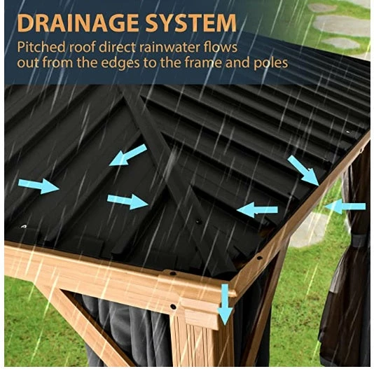 Gazebo Parts Direct 10' X 12' Hardtop Gazebo, Outdoor Wood Grain Frame Aluminum Gazebo,Double Roof Permanent Patio Gazebo Canopy With Netting And Curtains For Garden, Patio, Lawns, Parties (Grey) 7 Gazebo Parts Direct 10' X 12' Hardtop Gazebo, Outdoor Wood Grain Frame Aluminum Gazebo,Double Roof Permanent Patio Gazebo Canopy With Netting And Curtains For Garden, Patio, Lawns, Parties (Grey) - Image 7