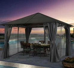 Gazebo Parts Direct 10x12 Hardtop Patio Gazebo With Curtains And Netting