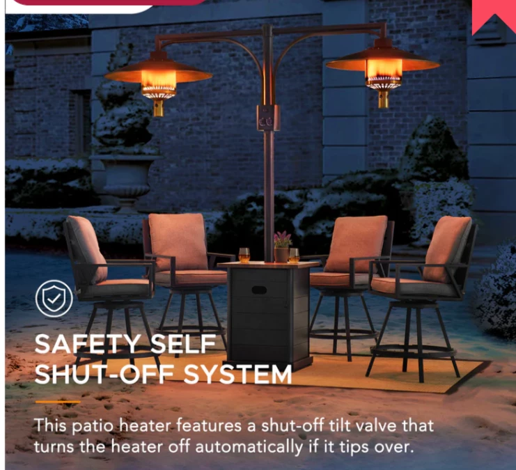 Gazebo Parts Direct AmberCove Outdoor Patio 64,000 BTU Black Steel Propane Gas Dual Heater With Table Top For Commercial & Residential Use 2 Gazebo Parts Direct AmberCove Outdoor Patio 64,000 BTU Black Steel Propane Gas Dual Heater With Table Top For Commercial & Residential Use - Image 2