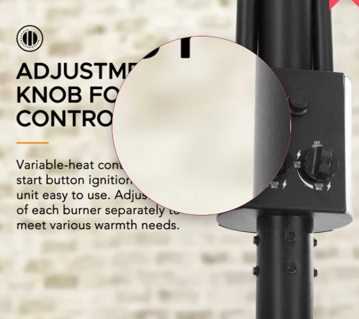 Gazebo Parts Direct AmberCove Outdoor Patio 64,000 BTU Black Steel Propane Gas Dual Heater With Table Top For Commercial & Residential Use 3 Gazebo Parts Direct AmberCove Outdoor Patio 64,000 BTU Black Steel Propane Gas Dual Heater With Table Top For Commercial & Residential Use - Image 3