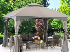 Gazebo Parts Direct Patio Garden Gazebo 10x12 With Mosquito Netting+ Double Soft-top Light Gray