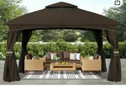 Gazebo Parts Direct 10x12 Outdoor Gazebo - Patio Gazebo With Mosquito Netting, Outdoor Canopies For Shade And Rain For Lawn, Garden, Backyard & Deck (Brown)