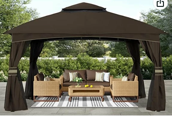 Gazebo Parts Direct 10x12 Outdoor Gazebo - Patio Gazebo With Mosquito Netting, Outdoor Canopies For Shade And Rain For Lawn, Garden, Backyard & Deck (Brown) 1 Gazebo Parts Direct 10x12 Outdoor Gazebo - Patio Gazebo With Mosquito Netting, Outdoor Canopies For Shade And Rain For Lawn, Garden, Backyard & Deck (Brown)