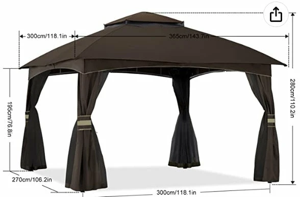 Gazebo Parts Direct 10x12 Outdoor Gazebo - Patio Gazebo With Mosquito Netting, Outdoor Canopies For Shade And Rain For Lawn, Garden, Backyard & Deck (Brown) 2 Gazebo Parts Direct 10x12 Outdoor Gazebo - Patio Gazebo With Mosquito Netting, Outdoor Canopies For Shade And Rain For Lawn, Garden, Backyard & Deck (Brown) - Image 2