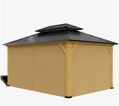 Gazebo Parts Direct 12-ft X 14-ft Wood Or Metal Gazebo Curtains, Privacy Sidewall Set 4-Panel Universal Replacement Shade Curtains Set, Protecting Side Walls (Only Curtain)-Khaki