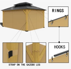 Gazebo Parts Direct 12-ft X 14-ft Wood Or Metal Gazebo Curtains, Privacy Sidewall Set 4-Panel Universal Replacement Shade Curtains Set, Protecting Side Walls (Only Curtain)-Khaki -Deals Gazebo Parts Direct Store curtain12x16b 56ff61e6 30e0 4b97 96ae 110568cd9931