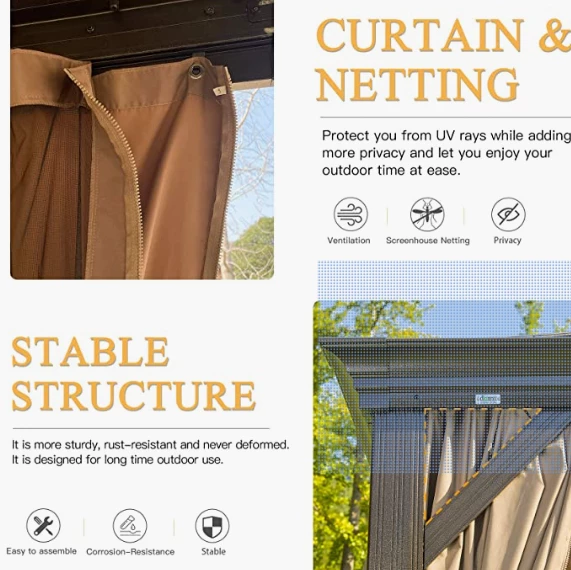 Gazebo Parts Direct 12' X 16' Hardtop Gazebo Outdoor Aluminum Gazebos Grill With Galvanized Steel Double Canopy For Patios Deck Backyard,Curtains&Netting By Domi Outdoor Living 2 Gazebo Parts Direct 12' X 16' Hardtop Gazebo Outdoor Aluminum Gazebos Grill With Galvanized Steel Double Canopy For Patios Deck Backyard,Curtains&Netting By Domi Outdoor Living - Image 2