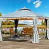 Gazebo Parts Direct 10' X 12' Outdoor Canopy Gazebo, Double Roof Patio Gazebo Steel Frame With Netting And Shade Curtains For Garden, Patio, Party Canopy, Grey
