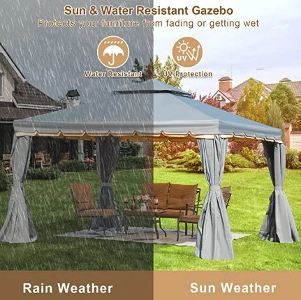 Gazebo Parts Direct 10' X 12' Outdoor Canopy Gazebo, Double Roof Patio Gazebo Steel Frame With Netting And Shade Curtains For Garden, Patio, Party Canopy, Grey 3 Gazebo Parts Direct 10' X 12' Outdoor Canopy Gazebo, Double Roof Patio Gazebo Steel Frame With Netting And Shade Curtains For Garden, Patio, Party Canopy, Grey - Image 3