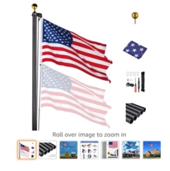 Gazebo Parts Direct 25 Ft Aluminum Black Anodized Sectional Flagpole With 3x5 Ft US Flag Gold Ball Outdoor Heavy Duty 15 Gauge