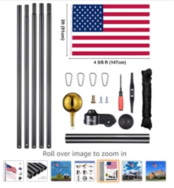 Gazebo Parts Direct 25 Ft Aluminum Black Anodized Sectional Flagpole With 3x5 Ft US Flag Gold Ball Outdoor Heavy Duty 15 Gauge -Deals Gazebo Parts Direct Store flag4