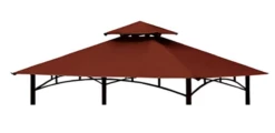 Gazebo Parts Direct Replacement Canopy Top CAN ONLY FIT For Model #L-GG001PST-F 8' X 5' Burgandy Double Tiered Canopy Grill BBQ Gazebo (Canopy Top Only)