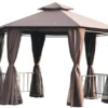 Gazebo Parts Direct 13' X 13' Outdoor Patio Gazebo Canopy Pavilion With Removable Mesh Netting, Curtains, Double Tiered Roof, UV Protection & Large Floor Space Coffee Hexagon