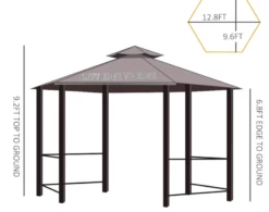 Gazebo Parts Direct 13' X 13' Outdoor Patio Gazebo Canopy Pavilion With Removable Mesh Netting, Curtains, Double Tiered Roof, UV Protection & Large Floor Space Coffee Hexagon -Deals Gazebo Parts Direct Store hexagon13b