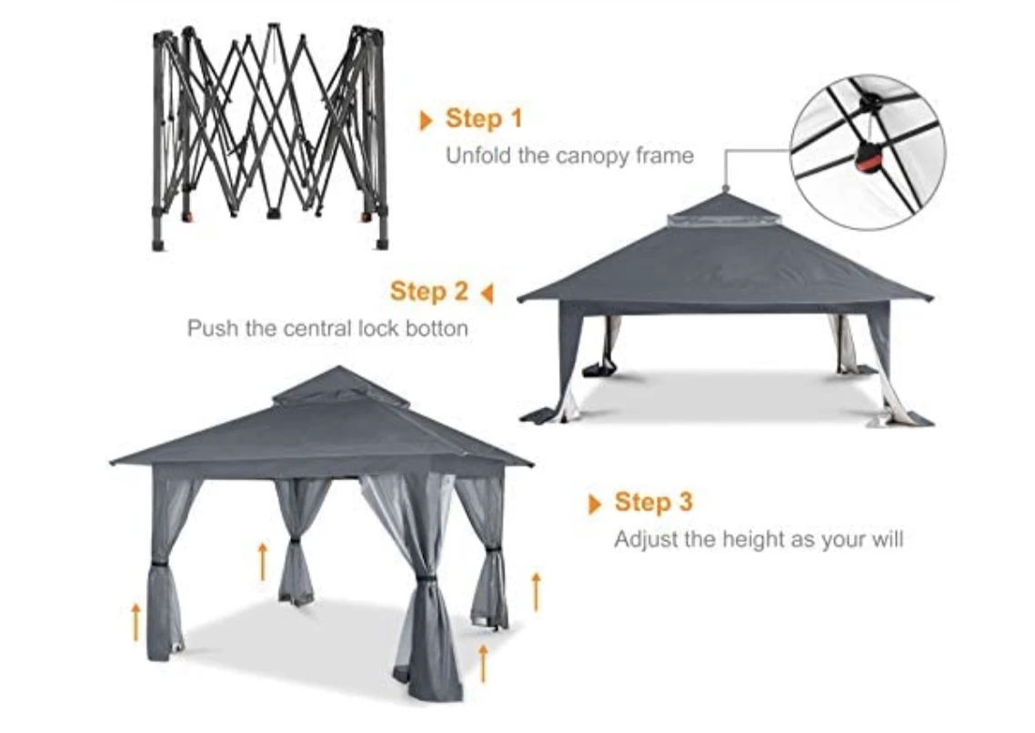 Gazebo Parts Direct 13'x13' Gazebo Tent Outdoor Pop Up Gazebo Canopy Shelter With Mosquito Netting (Gray) 2 Gazebo Parts Direct 13'x13' Gazebo Tent Outdoor Pop Up Gazebo Canopy Shelter With Mosquito Netting (Gray) - Image 2