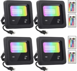 Gazebo Parts Direct GPD LED Flood Lights With Remote Control, 4 Pack 15W IP66 Waterproof Dimmable Led Landscape Lighting, 16 Colors 4 Modes Indoor Outdoor Wall Washer Spot Light Stage Light