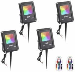Gazebo Parts Direct GLW GPD Landscape Lights 10W Color Changing Flood Light With Remote Control IP65 Waterproof 16 Colors Changing 4 Mode 12V Outdoor Spotlight And More [4 Pack]