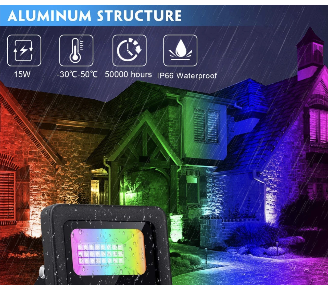 Gazebo Parts Direct GPD LED Flood Lights With Remote Control, 4 Pack 15W IP66 Waterproof Dimmable Led Landscape Lighting, 16 Colors 4 Modes Indoor Outdoor Wall Washer Spot Light Stage Light 4 Gazebo Parts Direct GPD LED Flood Lights With Remote Control, 4 Pack 15W IP66 Waterproof Dimmable Led Landscape Lighting, 16 Colors 4 Modes Indoor Outdoor Wall Washer Spot Light Stage Light - Image 4