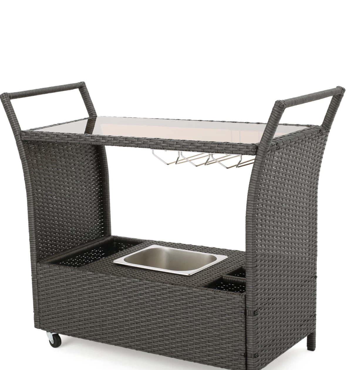Gazebo Parts Direct Caribbean Outdoor Wicker Bar Cart With Cooler Wine Glass Holder And Glass Top 4 Gazebo Parts Direct Caribbean Outdoor Wicker Bar Cart With Cooler Wine Glass Holder And Glass Top - Image 4