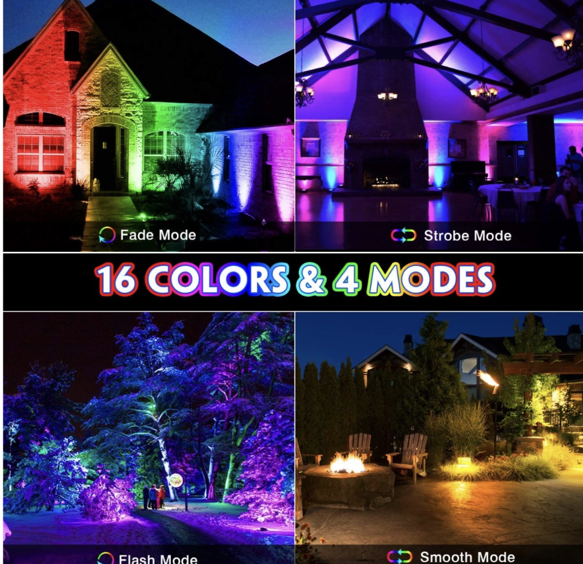 Gazebo Parts Direct GPD LED Flood Lights With Remote Control, 4 Pack 15W IP66 Waterproof Dimmable Led Landscape Lighting, 16 Colors 4 Modes Indoor Outdoor Wall Washer Spot Light Stage Light 3 Gazebo Parts Direct GPD LED Flood Lights With Remote Control, 4 Pack 15W IP66 Waterproof Dimmable Led Landscape Lighting, 16 Colors 4 Modes Indoor Outdoor Wall Washer Spot Light Stage Light - Image 3
