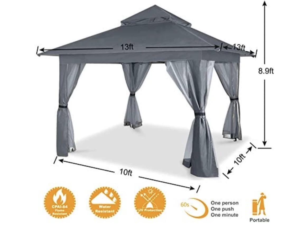 Gazebo Parts Direct 13'x13' Gazebo Tent Outdoor Pop Up Gazebo Canopy Shelter With Mosquito Netting (Gray) 3 Gazebo Parts Direct 13'x13' Gazebo Tent Outdoor Pop Up Gazebo Canopy Shelter With Mosquito Netting (Gray) - Image 3