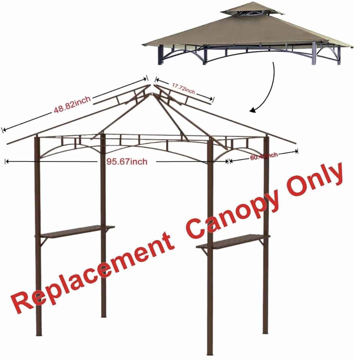 Gazebo Parts Direct 8' X 5' Grill Shelter Replacement Canopy Roof ONLY FIT For Gazebo Model L-GZ238PST-6D Beige 2 Gazebo Parts Direct 8' X 5' Grill Shelter Replacement Canopy Roof ONLY FIT For Gazebo Model L-GZ238PST-6D Beige - Image 2