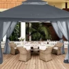 Gazebo Parts Direct 13'x13' Gazebo Tent Outdoor Pop Up Gazebo Canopy Shelter With Mosquito Netting (Gray)