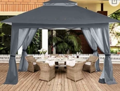 Gazebo Parts Direct 13'x13' Gazebo Tent Outdoor Pop Up Gazebo Canopy Shelter With Mosquito Netting (Gray)