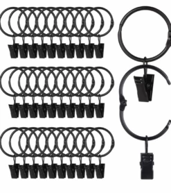 Gazebo Parts Direct 36 Pack Metal Openable Curtain Rings With Clips, Heavy Duty Rustproof Vintage Decorative Drapery Eyelet Curtain Rods Hangers Rings, 1.26 Inch Inner Diameter, Black