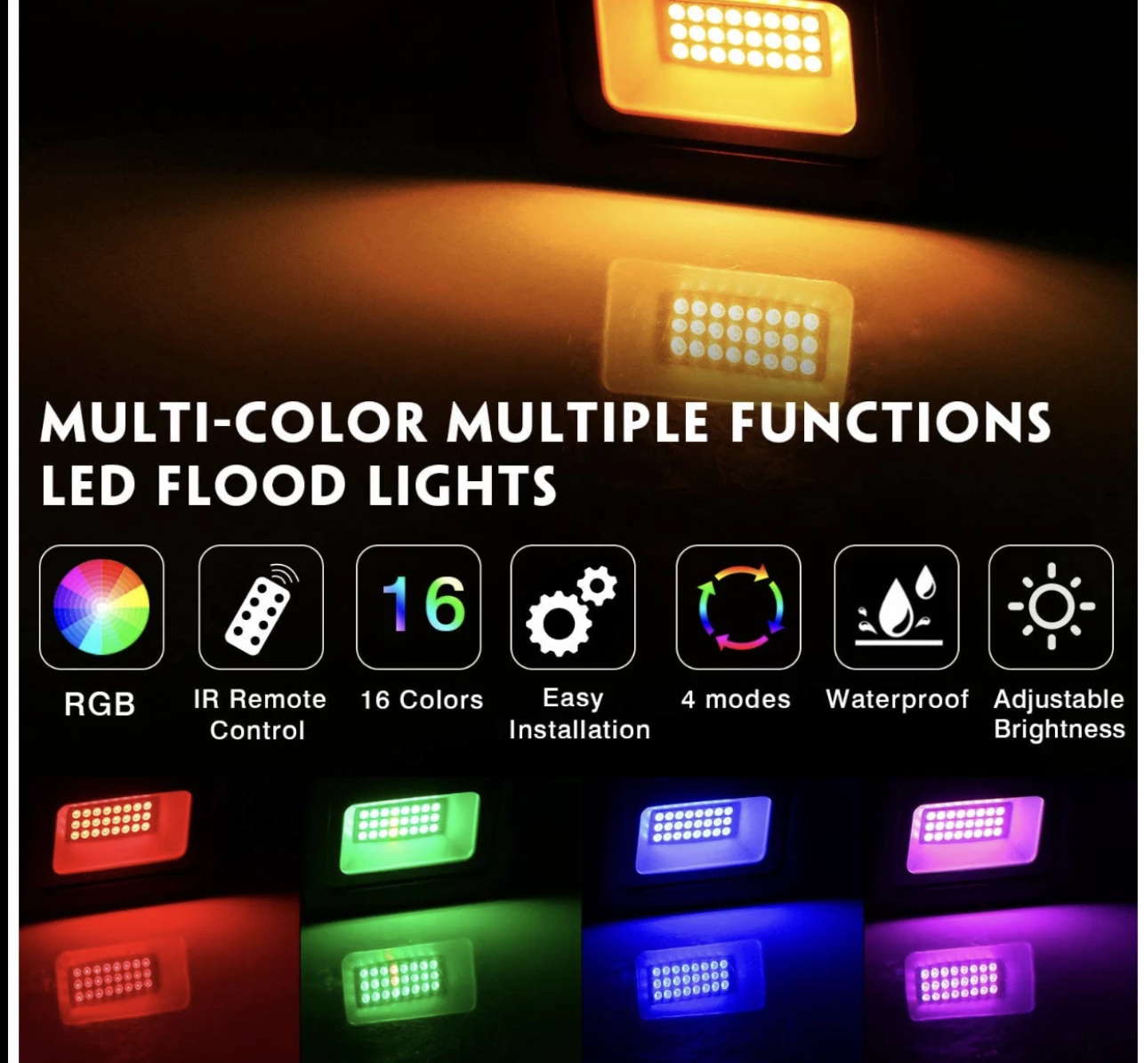 Gazebo Parts Direct GPD LED Flood Lights With Remote Control, 4 Pack 15W IP66 Waterproof Dimmable Led Landscape Lighting, 16 Colors 4 Modes Indoor Outdoor Wall Washer Spot Light Stage Light 2 Gazebo Parts Direct GPD LED Flood Lights With Remote Control, 4 Pack 15W IP66 Waterproof Dimmable Led Landscape Lighting, 16 Colors 4 Modes Indoor Outdoor Wall Washer Spot Light Stage Light - Image 2