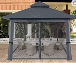 Gazebo Parts Direct 13'x13' Gazebo Tent Outdoor Pop Up Gazebo Canopy Shelter With Mosquito Netting (Gray) 11 Gazebo Parts Direct 13'x13' Gazebo Tent Outdoor Pop Up Gazebo Canopy Shelter With Mosquito Netting (Gray) -Deals Gazebo Parts Direct Store image fd200236 7de6 4e57 9947 a81bf60d30a6
