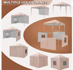 Gazebo Parts Direct Privacy 8x8 Ez Pop Up Canopy Tent Enclosed Instant Canopy Shelter Portable With Sidewalls And Mesh Windows Waterproof (Tan) -Deals Gazebo Parts Direct Store pop