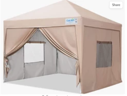 Gazebo Parts Direct Privacy 8x8 Ez Pop Up Canopy Tent Enclosed Instant Canopy Shelter Portable With Sidewalls And Mesh Windows Waterproof (Tan)