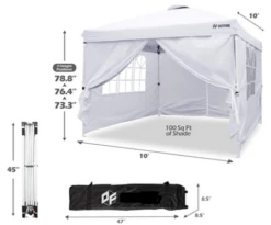 Gazebo Parts Direct Canopy 10'x10' Pop Up Commercial Instant Gazebo Tent, Fully Waterproof, Outdoor Party Canopies With 4 Removable Zippered Sidewalls, Stakes X8, Ropes X4 (Black, 10x10FT) -Deals Gazebo Parts Direct Store whitegazebo3
